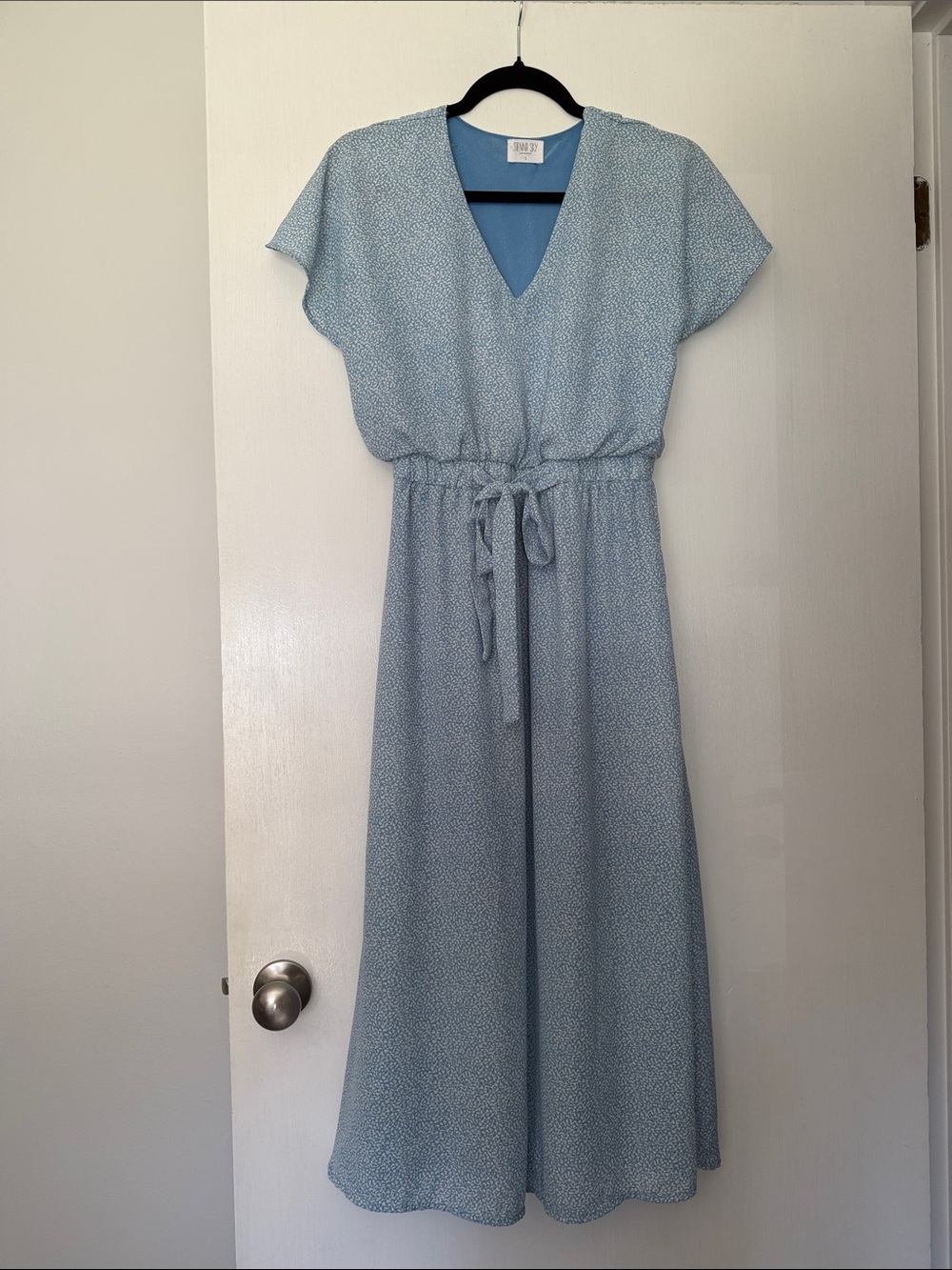 Sienna Sky Light Blue V-Neck Tie-Waist Maxi Dress